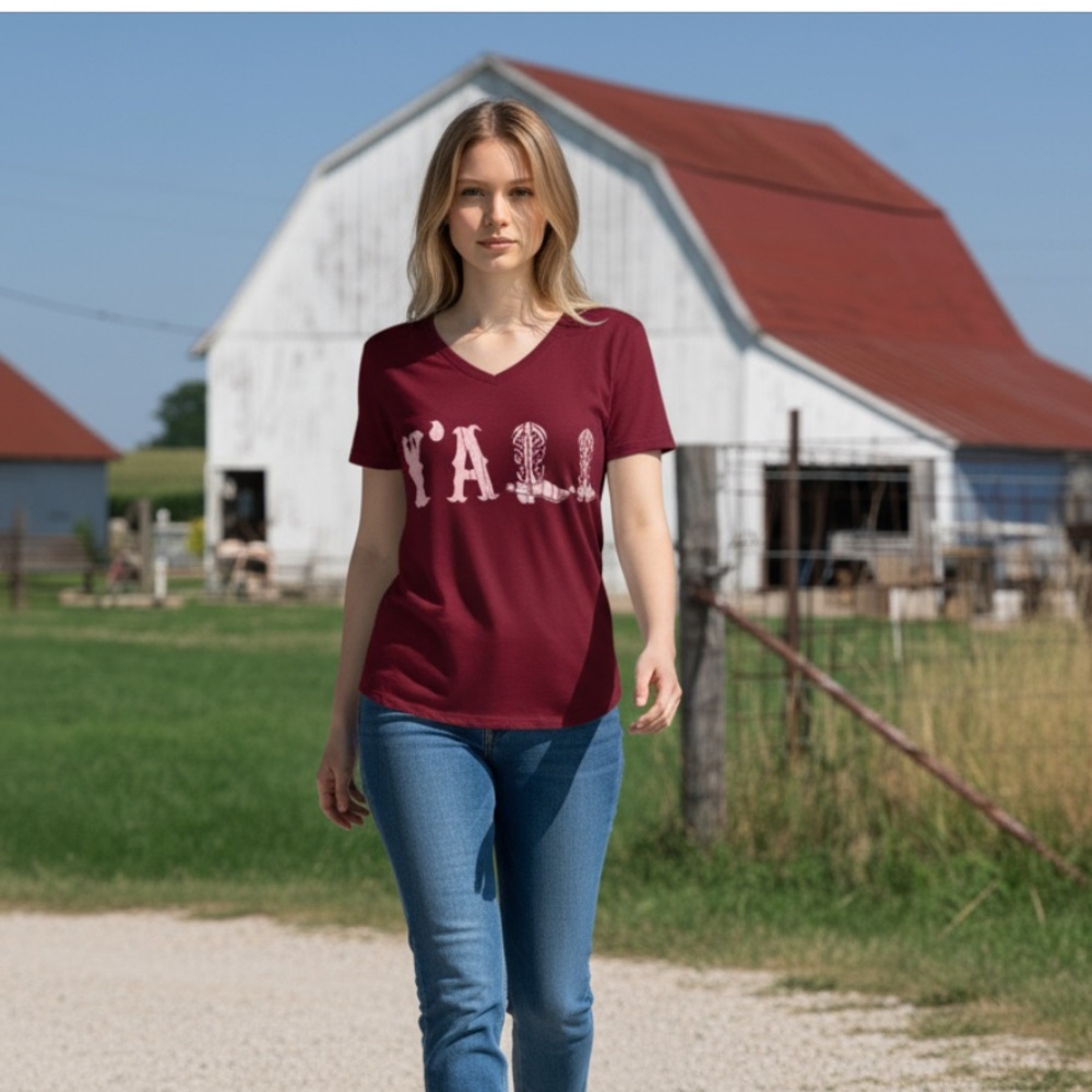 Buttons brand maroon “ya’ll” top